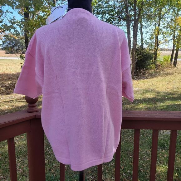 Pronto Moda Ladies Vintage Pink Short Sleeve Embellished Pullover Knit Sweater X - Picture 4 of 16